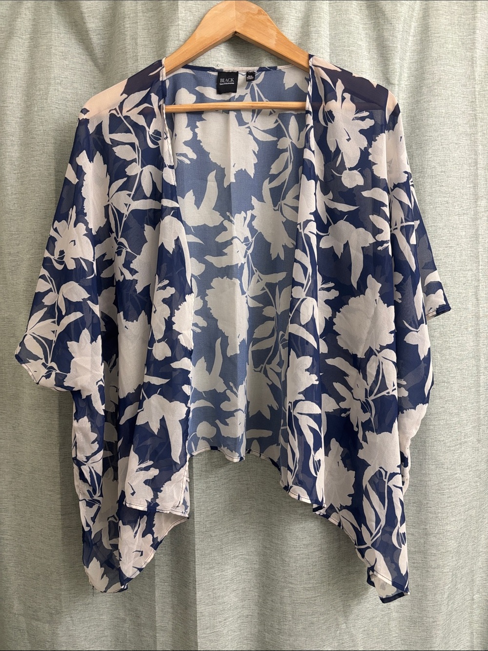 Saks Fifth Avenue Black Label Sheer Blue and White Floral Wrap Cardigan Coverup